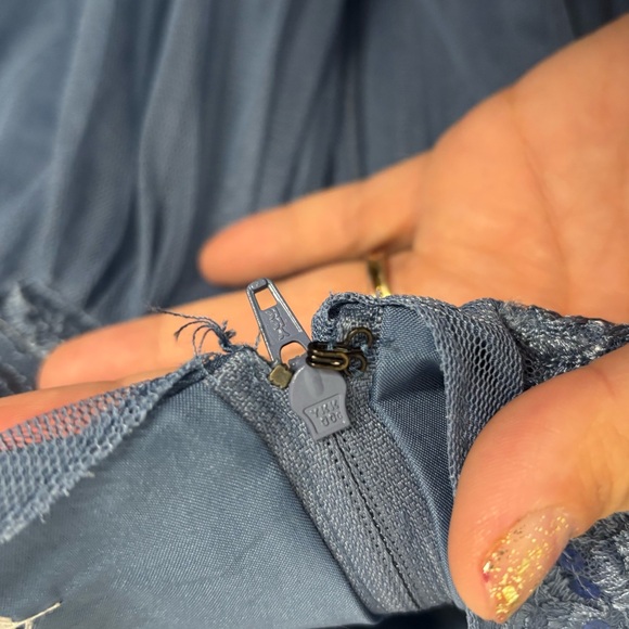 DAVIDS BRIDAL 16 STEELE BLUE BRIDESMAID DRESS - Picture 4 of 7